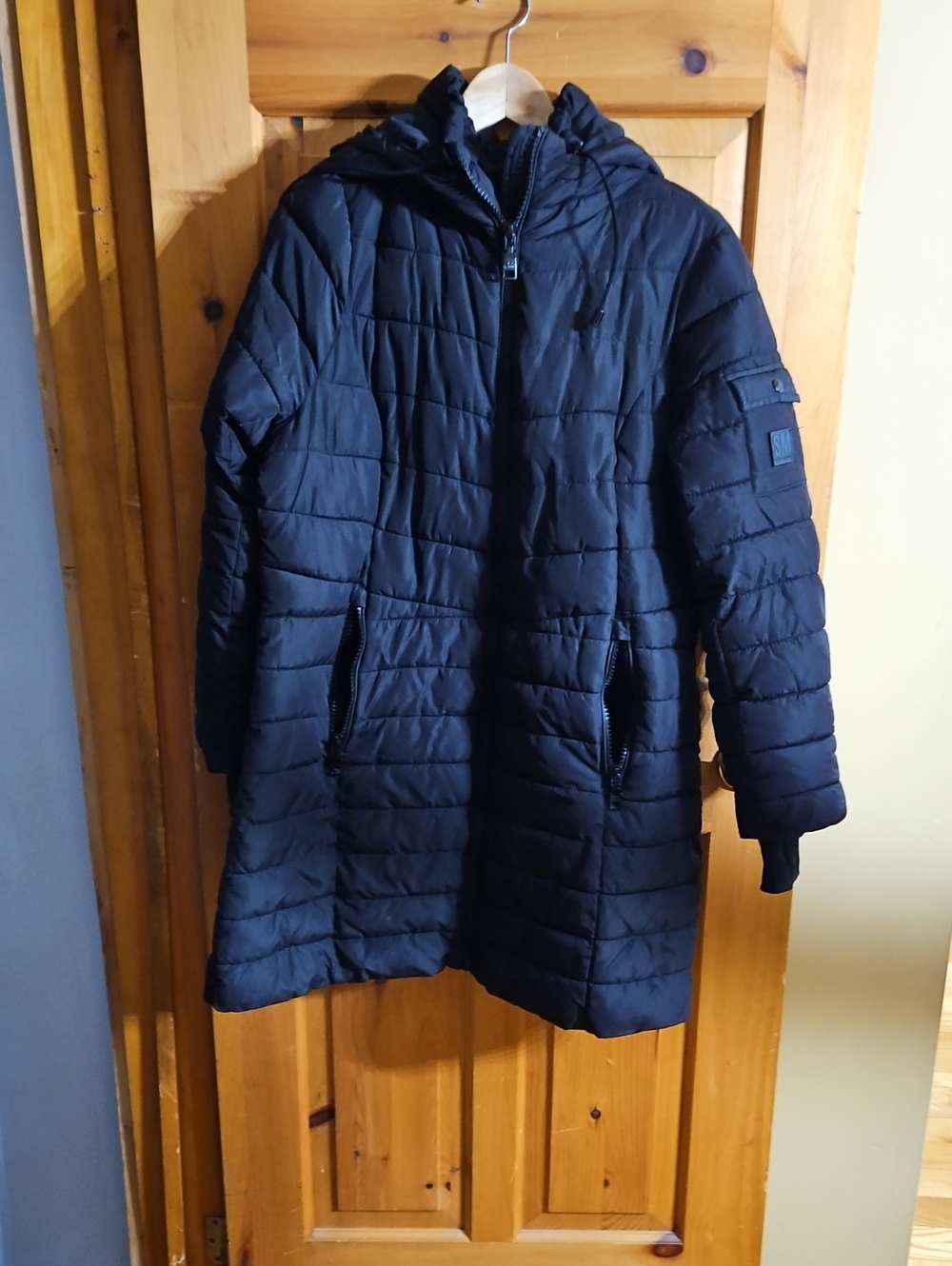 Women's Black Quilted Hooded Coat